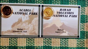 LOT OF 2 GOLD PLATED QUARTERS MAINE & HAWAII NATIONAL PARKS - Picture 1 of 14
