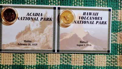 LOT OF 2 GOLD PLATED QUARTERS MAINE & HAWAII NATIONAL PARKS - Image 1 of 4