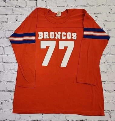 Camiseta de fútbol americano rara vintage de los RAWLINGS Denver Broncos #77 manga 3/4 años 80 juvenil XL Foto 1 de 4