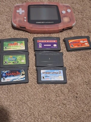Authentic & Tested Fuschia Pink Nintendo GBA Console With 7 Games & New Screen  - Image 1 of 4