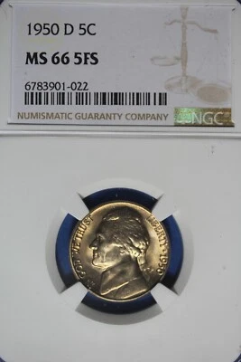 1950 D NGC 5C MS66 5FS JEFFERSON NICKEL #B49867 - Image 1 of 2