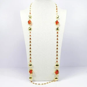 Collar de cadena de cristal de corazón rojo chapado en oro con cuentas cepilladas corazón rojo dama - Imagen 1 de 13