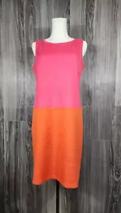 Hilfiger Pink Orange Color Block 70s Style Shift Dress Round Neck Womens Medium - Picture 1 of 9