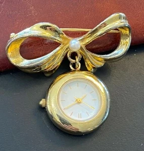 Women's Gold Tone 23mm Brooch Monet Watch, Swiss Movement, Pearl Accent - Picture 1 of 4
