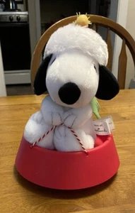 Snoopy And Woodstock Singing And Rocking In Red Dog Bowl - Picture 1 of 5