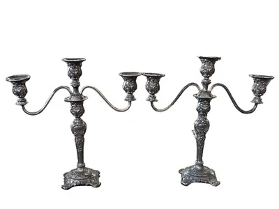 Par de candelabros de plata rosa victoriana WM Rogers and Son de 3 brazos  Foto 1 de 4