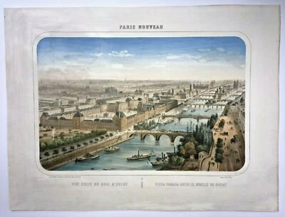 PARIS LOUVRE NOTRE DAME 1860 CHAPUY VISTA ANTIGUA MUY GRANDE SIGLO XIX Foto 1 de 4