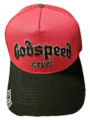 Gorra de béisbol Godspeed Forever roja/negra Trucker ajustable con cierre a presión nueva sin etiquetas Foto 1 de 4