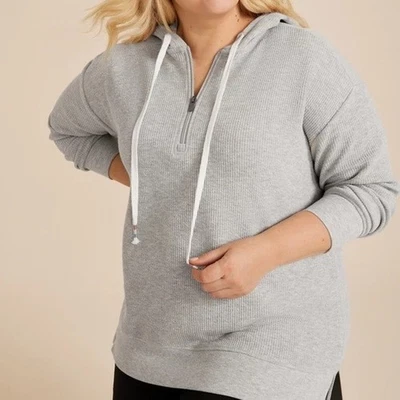 Sweatshirt 2X Hoodie Top Pullover 1/4 Zip Ribbed Relaxed Fit Plus Size Tunic New - Image 1 of 4