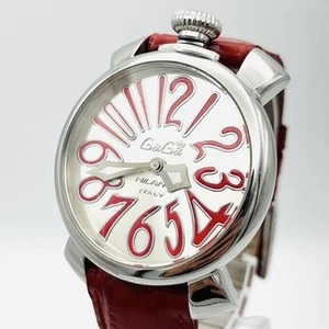 Gaga Milano Manuale 40 Silver Dial Red Strap Quartz Men's Analog Wristwatch Used - Picture 1 of 8