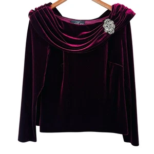 ALEX EVENINGS BURGUNDY VELVET EMBELLISHED TOP BLOUSE FORMAL WOMENS SIZE L - Picture 1 of 11