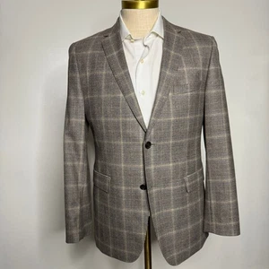 Hugo Boss Guabello Wool Plaid Blazer 40R Mens Brown Tan Connoisseur Sport Coat - Picture 1 of 5