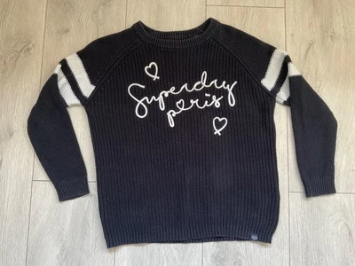 Superdry jumper size medium navy blue with white writing. - Image 1 of 4