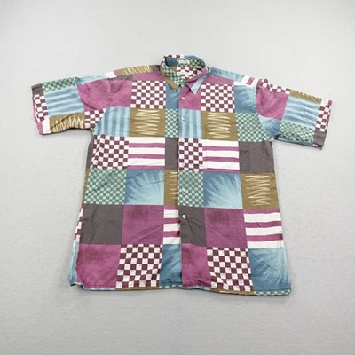 Vintage Burma Bibas Shirt Mens Large Patchwork Hawaiian Button Up Camp Aloha 90s - Image 1 of 4