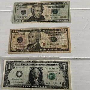 $20 , $10, $1 Dollar Bill Star Notes - Lot Of 3- Low Serial Numbers - Picture 1 of 2