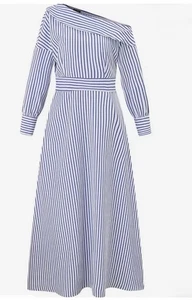 Vonda Women's Elegant White and Blue Striped Long Sleeve Dress Size XL NWT - Picture 1 of 5