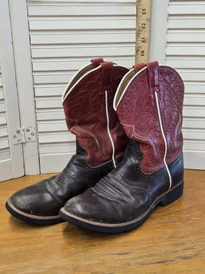 Ariat Mujer Talla 6 Vestido Vaquero Western Botas Rojo Cuero Floral Bordado Foto 1 de 4