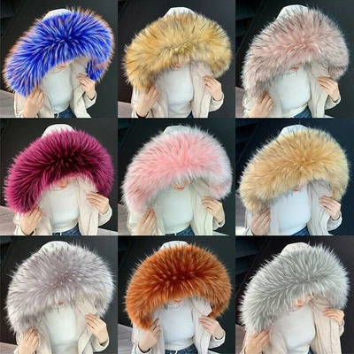 MARKENLOS Neu Luxus Damen Kapuzen Kunstpelz Fellkragen Warm Faux Pelz Schal Fellstreifen