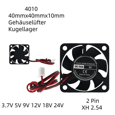 40x40x10mm leise Fan Lüfter Gehäuselüfter 3.7V 5V 9V 12V 18V 24V für PC Computer - Bild 1 von 4