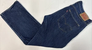 Levis Jeans Men 36x29 501 Straight Dark Wash Blue Cotton Button Fly - Picture 1 of 11