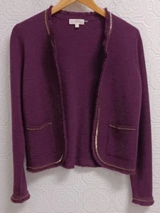 Tory Burch Purple Knit Beaded Trim Open Front Jacket 100% Wool Size Medium - Picture 1 of 9
