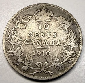 1910 CANADA  10 CENTS Fine Silver Coin R14 - Picture 1 of 2