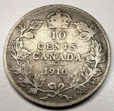 1910 CANADA  10 CENTS Fine Silver Coin R14 - Image 1 of 2