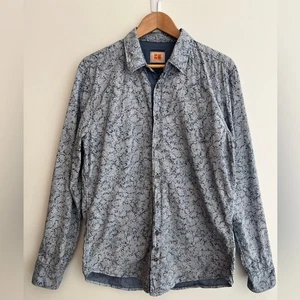 BOSS ORANGE Cliff Long Sleeve Button Front Shirt Blue White Paisley 100% Cotton - Imagen 1 de 16