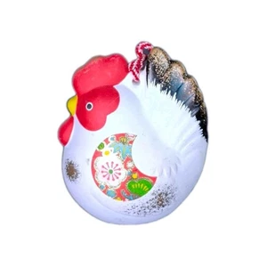 Japanisches Eto Huhn Keramik Ornament Figur Glocke handbemalt Kawaii  - Bild 1 von 4