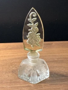 Art Deco perfume bottle/Clear Glass/Czechoslovakia C1940/Long Flower Stopper - Picture 1 of 2