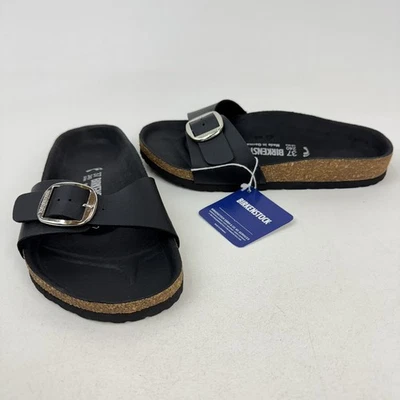 Birkenstock Madrid Big Buckle 女式 37 黑色皮革中号窄 240 L6 M4 — 第 1/4 张图片