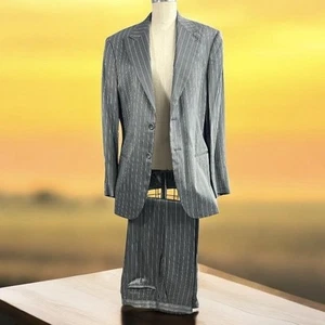 Traje GIORGIO ARMANI S/B Gris Rayas Lino/Seda Talla 48R IT / 38R-32 Cintura $3,125 - Imagen 1 de 16