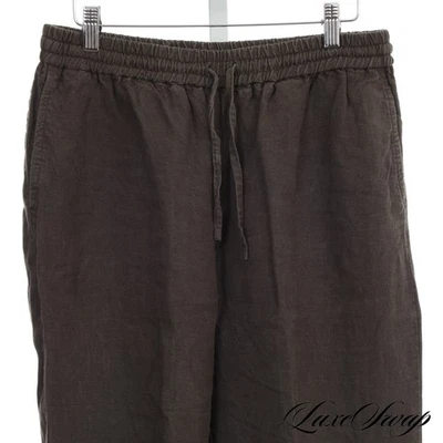 #1 MENSWEAR De Bonne Facture 100% Linen Drab Green Slubby Drawstring Pants 50 NR - Image 1 of 4