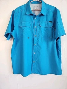 Eddie Bower Mens Short Sleeves Shirt Blue XL - Picture 1 of 22
