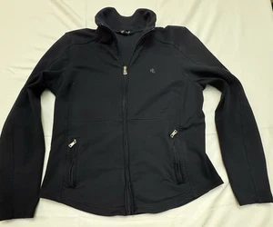 LAUREN Ralph Lauren Athleisure Zip Up Fitted BLACK Cotton/Poly Jacket Pocket XL - Picture 1 of 8