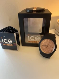 ICE WATCH 001 353 Ice Glitter 40 Rose Gold Black Rubber Band Watch NEW - Picture 1 of 20