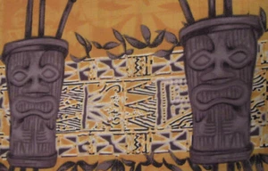 Sideout Tiki head & torch button-front Hawaiian shirt size MEDIUM - Picture 1 of 6