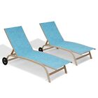 2pcs Aluminum Chaise Lounge Chairs with Wheels Outdoor Adjustable Recliner