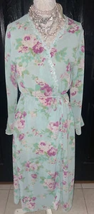 Damen Morgenmantel M Shabby Landhaus Rosen Love Shack Aqua Blumen Chiffon Spitze Lang - Bild 1 von 13
