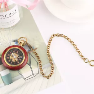Vintage Style Wood Around Mechanical Pocket Watches with Chain Birthday Gifts - Picture 1 of 10