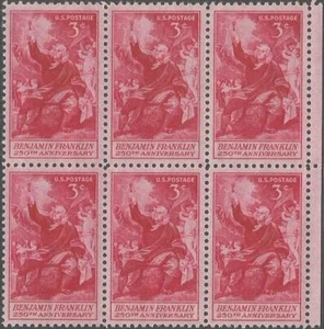 Block of 6 stamps - Scott 1073 - 3 cent - Benjamin Franklin - 1956 - MNH - Picture 1 of 1