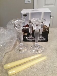 SHANNON CRYSTAL by GODINGER Candlesticks With 7” W/Taper Candles. Tall. NEW.