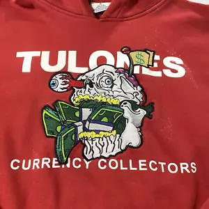Tulones Currency Collectors Hoodie Men Size XL Graphic Print Worn Distressed Red - Picture 1 of 13