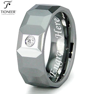 Tungsten Carbide Diamond 0.05ctw Faceted Wedding Band Ring 8MM w/ FREE ENGRAVING - Picture 1 of 7