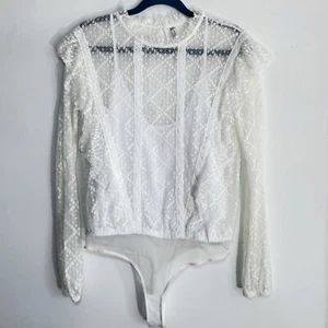 Free People Goldie Ruffled Lace Bodysuit Ivory Size S Cottagecore Soft Girl - Picture 1 of 13