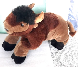Peluche bisonte di bufalo realistico 14" JAAG zoccoli in pelle sdraiati - Foto 1 di 14