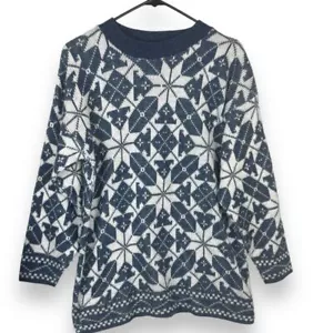Vintage Fair Isle Snowflake Acrylic Sweater Size Large Retro 90s Knit USA Womens - Picture 1 of 11