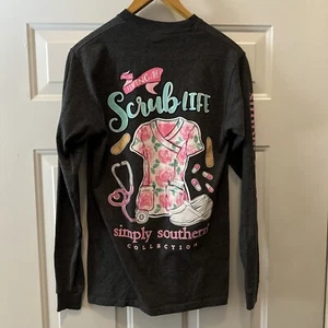 Simply Southern Women's The Scrub Life Nurse Gray Long Sleeve T Shirt - Size S - Picture 1 of 3