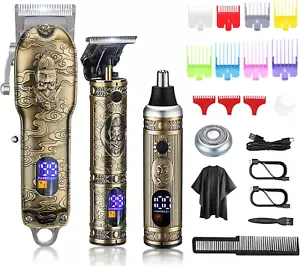 Professional Cordless Barber Clippers for Hair Cutting Grooming Kit in Gold - Picture 1 of 7