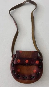 Vintage 70er Jahre Mini Leder Handtasche Tasche bemalt orange Blumen Kinder Erwachsene - Bild 1 von 3